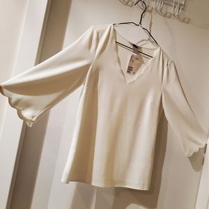 H and M White Scalloped Blouse